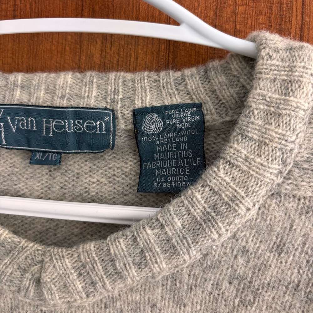 Vintage Van Heusen Heather Grey 100% Shetland Virgin Wool Crewneck Sweater XL - Picture 3 of 8